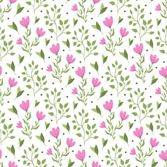 Seamless pattern with pink flowers