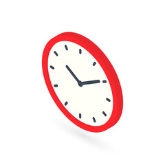 Isometric clock on white background. Modern 3d icon presented at left view. Vector element for technology, business concept, mobile, business, infographic app and website design