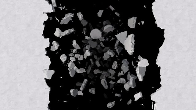 ground destructions falling into the darkness.4k animation render with alpha pass.