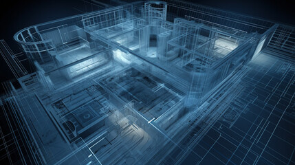 Detailed blueprint plan of a contemporary residential building design with precise measurements Generative AI