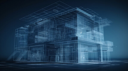 High-tech blueprint of an abstract and innovative building design Generative AI