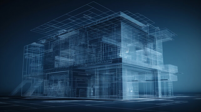 High-tech blueprint of an abstract and innovative building design Generative AI