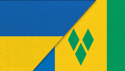 Flag of Ukraine and Saint Vincent and Grenadines-3D illustration