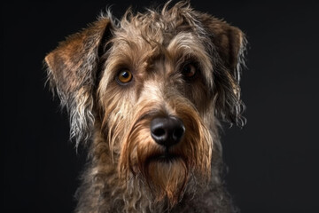 Portrait of an airedale terrier on dark background, created with Generative AI