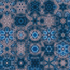 Blooming flower scales batik with shiny ice blue color, Kaleidoscope theme digital craft, seamless pattern, geometry etc. Good for garment business, t-shirt art, business, art collectors etc