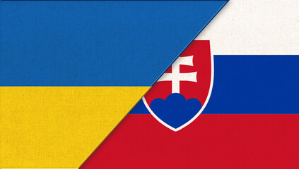 Flag of Ukraine and Slovakia. Sport competition. Slovak Republic