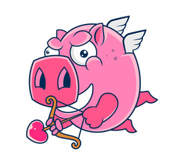 Two cute cartoon flying pigs. Isolated vector