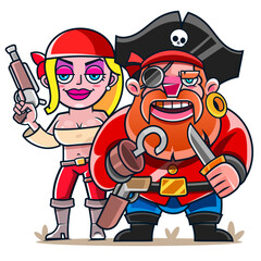 Cutout silhouette of the captain of a pirate ship in a hat with a skull and crossbones. Bearded pirate