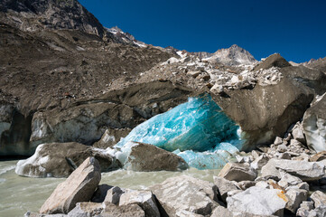 remains of Unteraargletscher on a sunny summer day