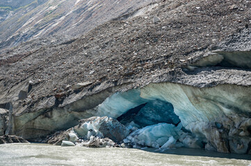 remains of Unteraargletscher on a sunny summer day