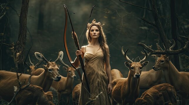 The Divine Huntress: Goddess Artemis, Protector of the Wilderness by Generative AI