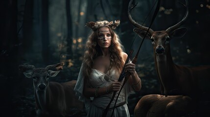 Lady of the Wild: Artemis, Mythical Goddess of the Hunt and Wilderness by Generative AI