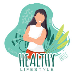 Isolated cute girl healthy abstract character Healthy lifestyle Vector