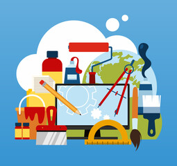 Icon for the profession of artist, decorator, painting, plasterer or design. The concept of the modernization and repair process. Vector illustration in cartoon style