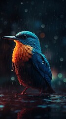 Coloful bird in the rain.generative ai