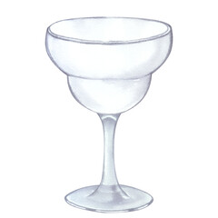 Empty transparent glass tumbler for lemonade, alcoholic drinks, cocktail. Hand drawn watercolor illustration isolated on white background. Design element for bar and restaurant menu, recipes, flyers
