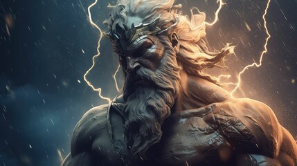 God of the Sky: Zeus, the Ruler of the Heavens and Weather in Ancient Mythology by Generative AI - obrazy, fototapety, plakaty