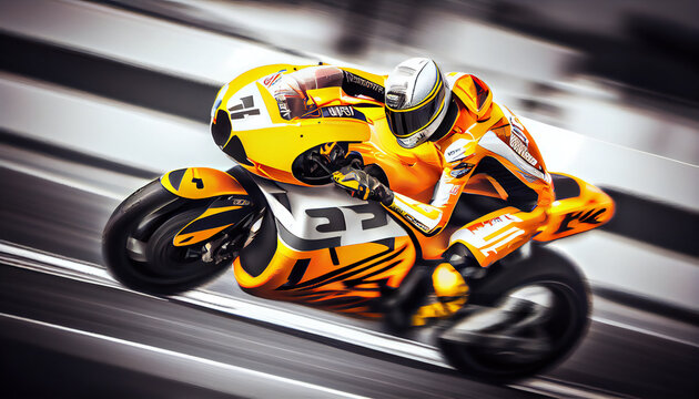 Super bike motorcycle on the race track, dynamic concept art illustration, generative ai © kilimanjaro 
