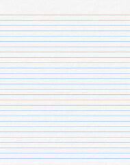 sheet of lined notebook paper, blank white portrait sheet with blue lines, realistic texture