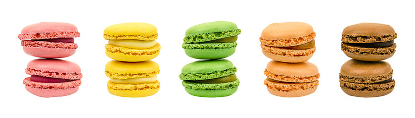 French colorful macaroons isolated on a transparent background