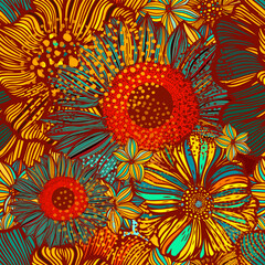 Beautiful floral pattern in red and orange tones. Vector illustration. A solid simple small flowers design with orange tones illustration vector all over textile motif digital image