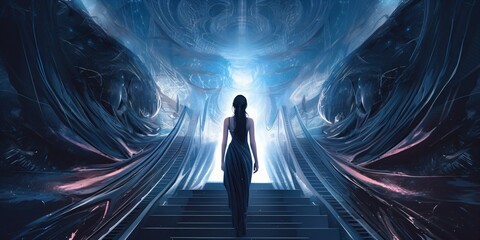 beautiful woman in a fantasy world, underworld queen, journey into the greater universe, gothic ghost witch, generative ai