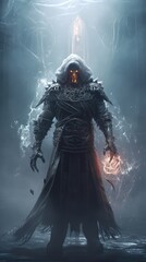 Obraz premium image generated by artificial intelligence, character design, void arcanist, mist, photorealistic, octane render, unreal engine, hyper detailed, volumetric lighting
