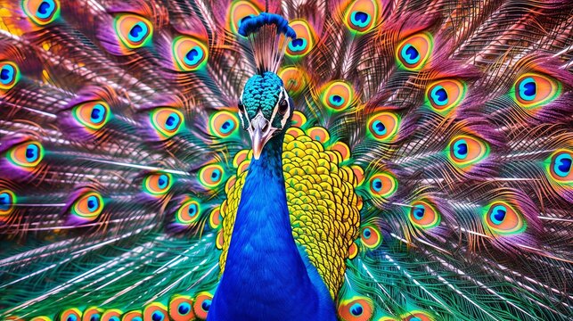 A beautiful peacock flaunting its colorful feathers. AI generated