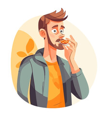 man eating lunch, isolated backdrop