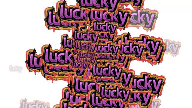 animated video scattered with the words LUCKY on a white background