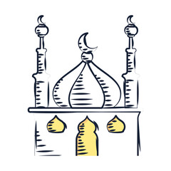 Isolated colored arab mosque building sketch icon Vector