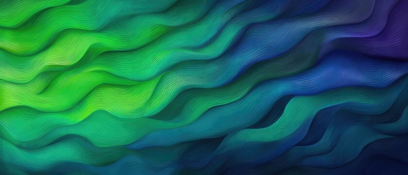 Stunning abstract background gradient of bright hue of greens and bluess. Wavy texture, exclusive wallpaper pattern, modern grahics for backgrouds, web, banners. Generaive AI. 