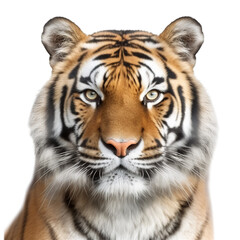 tiger face shot isolated on transparent background cutout 