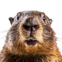 beaver face shot , isolated on transparent background cutout  - obrazy, fototapety, plakaty