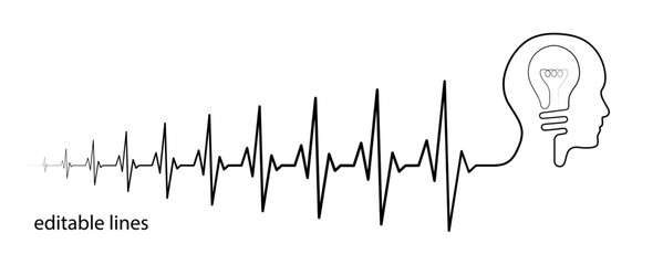 Heart rhythm illustration with human head, lightbulb, heartbeat line vector design to use in healthcare, business, healthy lifestyle, medicine and ekg concept illustration projects.
