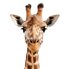giraffe face shot isolated on transparent background cutout  - obrazy, fototapety, plakaty