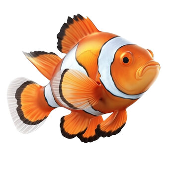 clownfish (ocean marine animal) isolated on transparent background cutout , generative ai