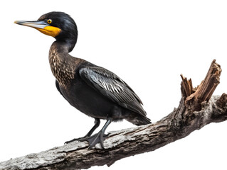 Fototapeta premium cormorant sitting on a branch, isolated from background, PNG, generative AI.