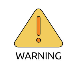 Warning sign yellow triangle with an exclamation mark. Error icon with stroke and text. Isolated. 404 page on the site. Vector illustration.