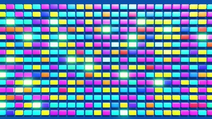 3d abstract simple geometric background with multicolor cubes. Random cubes flash with neon light on plane. Creative simple motion design background with 3d objects. 3d render