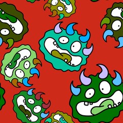 Cartoon monsters seamless emoticons aliens pattern for kids clothes print and wrapping paper and fabrics