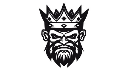 Fototapeta premium Bearded king with a crown on his head. Vector icon, logo, isolated on white background.