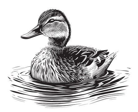 Duck wild swimming hand drawn sketch illustration Hunting