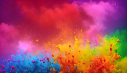 Obraz na płótnie Canvas Multicolored explosion of rainbow holi powder paint isolated on white background. Generative AI