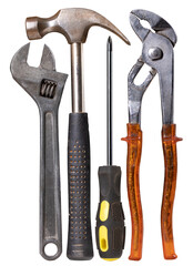 A set of basic tools for minor repairs in the household. Isolated background.