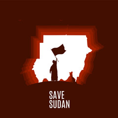 silhouette of a children with a flag for sudan campagn - obrazy, fototapety, plakaty
