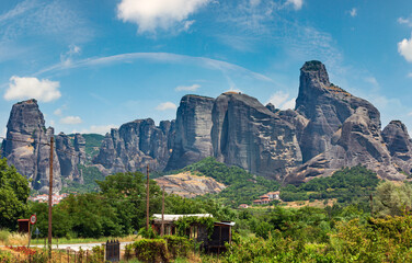 Summer Meteora - important rocky Christianity religious monasteries complex in Greece