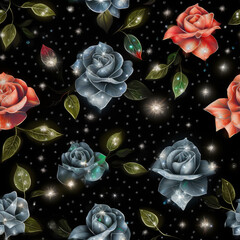 roses with shimmering effect pattern seamless tile