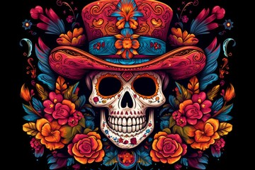 Vibrant Mexican Day of the Dead Celebration, Generative AI