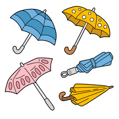 A drawing vector set of cartoon umbrellas 